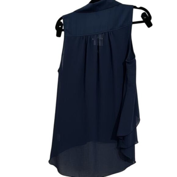Sleeveless Blue Button-Down Blouse With Layered Hem XL - Picture 6 of 8
